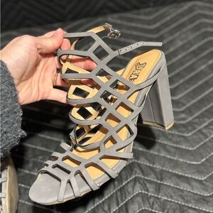Gray Strappy Heeled Sandals